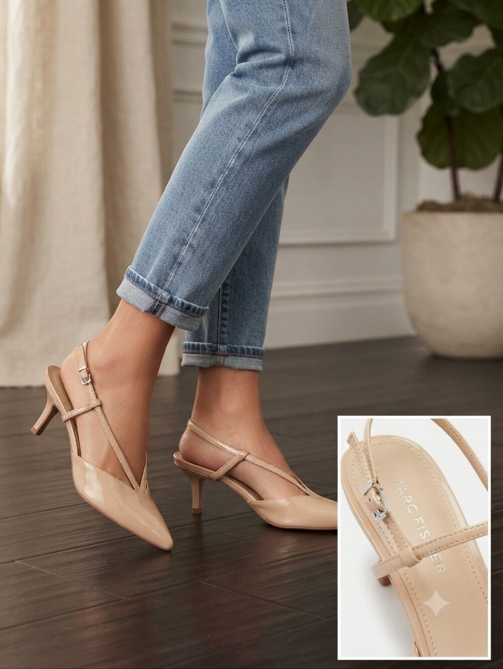 Marc Fisher Nude Pointed-Toe Slingback Heels